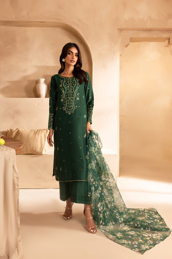 Sage Green 3Pc - Embroidered Lawn Dress