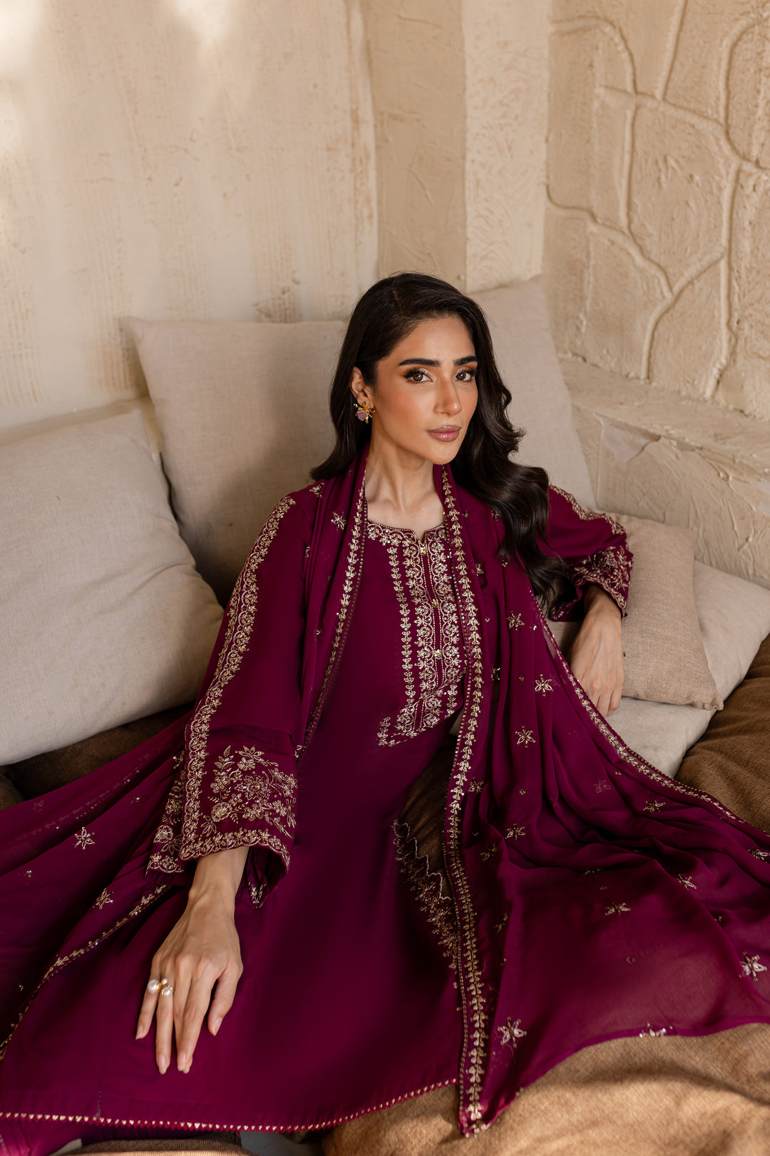 Saaya 3Pc - Embroidered Khaddar Dress