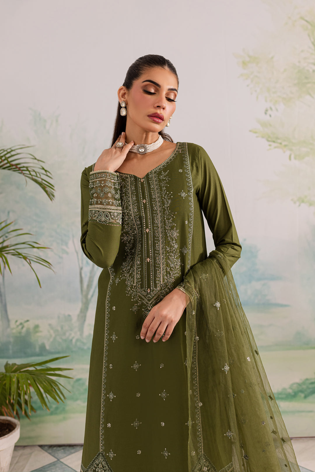 Key Lime 3Pc - Embroidered Lawn Dress