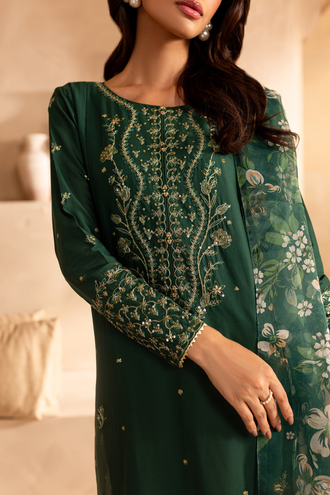 Sage Green 3Pc - Embroidered Lawn Dress