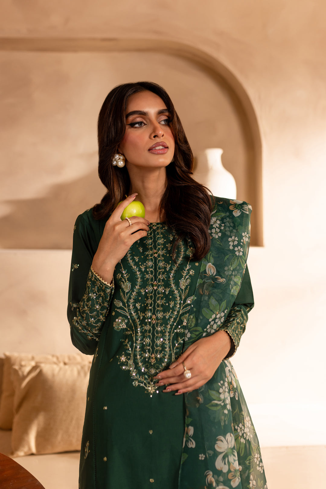 Sage Green 3Pc - Embroidered Lawn Dress