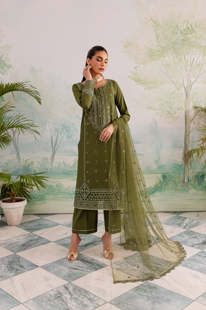 Key Lime 3Pc - Embroidered Lawn Dress