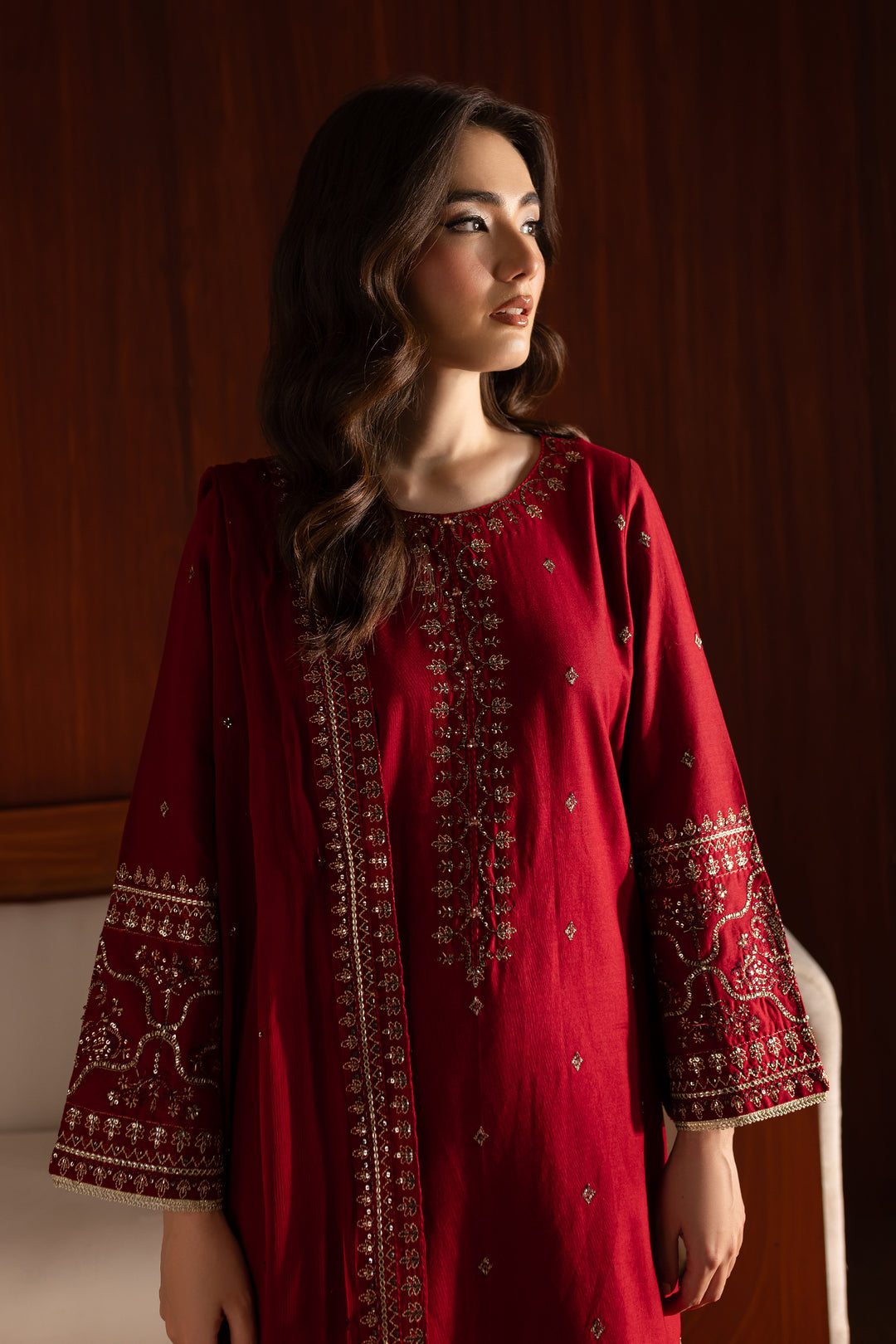 Abeera 3Pc - Embroidered Khaddar Dress