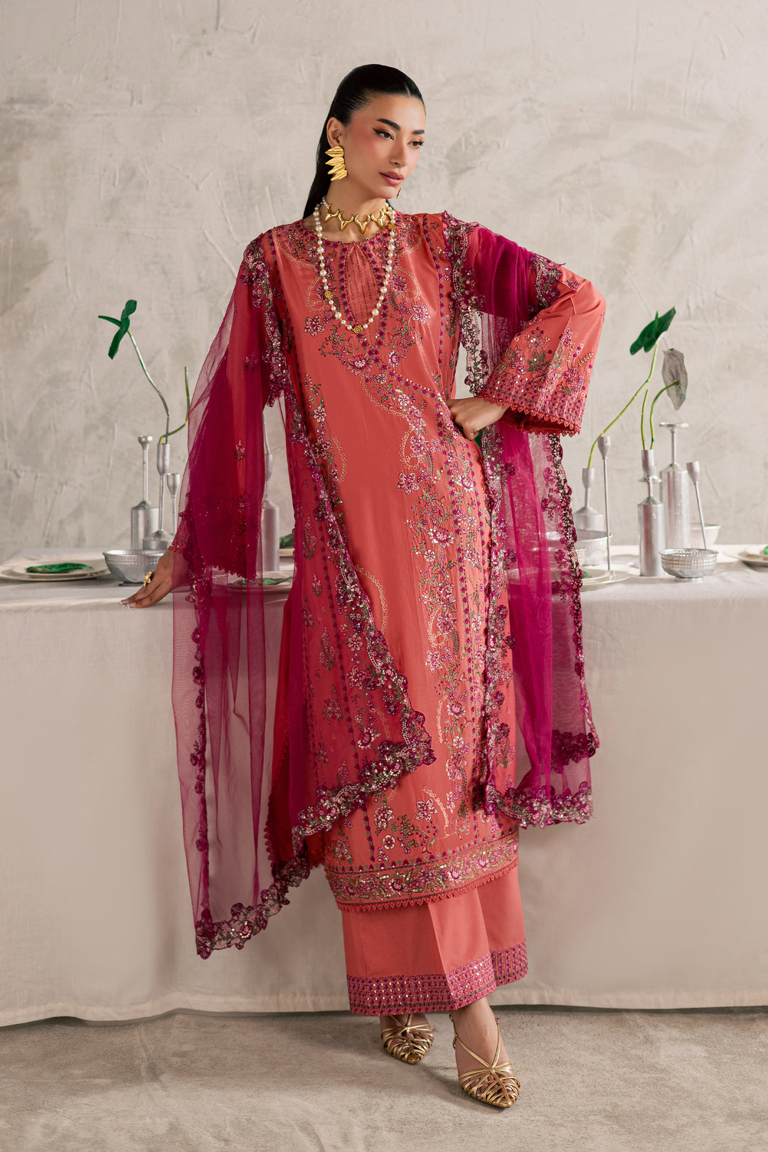 Rust Nazneen 3Pc - Festive Embroidered Lawn