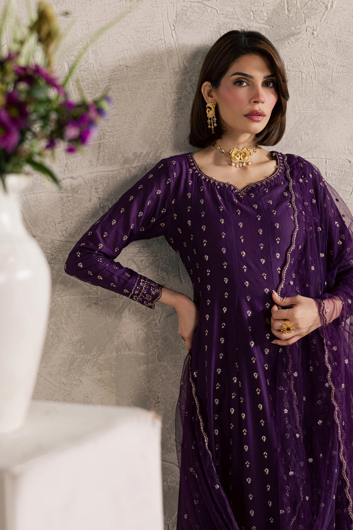 Purple Elaf 3Pc - Festive Embroidered Lawn