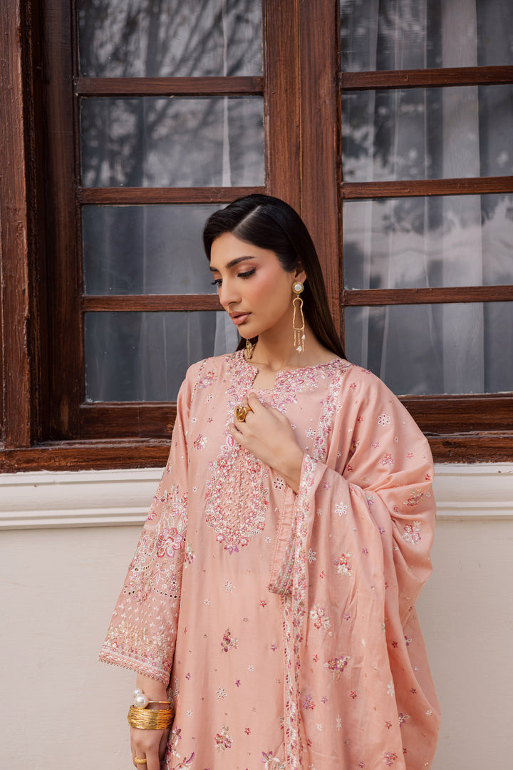 Peach Line 3Pc - Festive Embroidered Lawn
