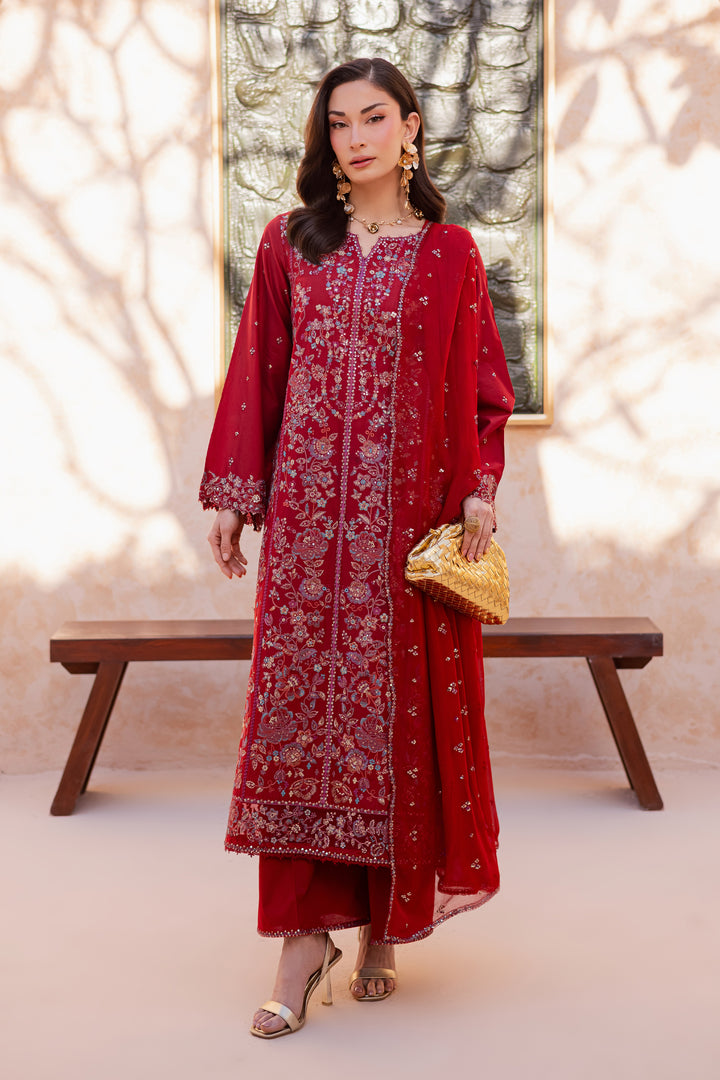 Red Delight 3Pc - Festive Embroidered Lawn