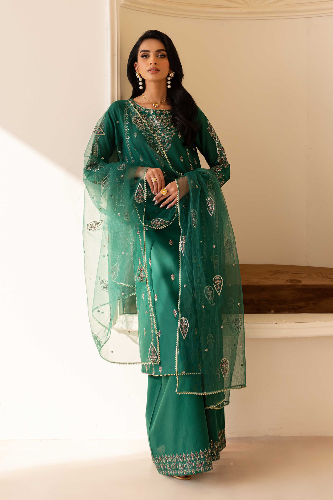 Ashaa 3Pc - Embroidered Sharara Pret