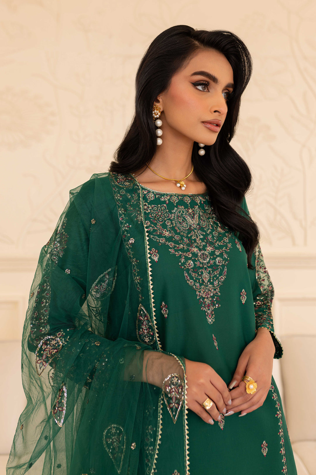 Ashaa 3Pc - Embroidered Sharara Pret