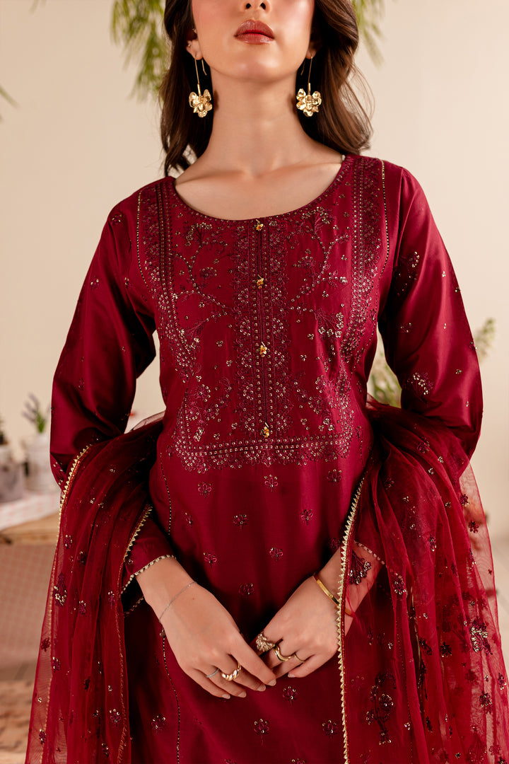 Maroon Sitara 3Pc - Embroidered Lawn Dress