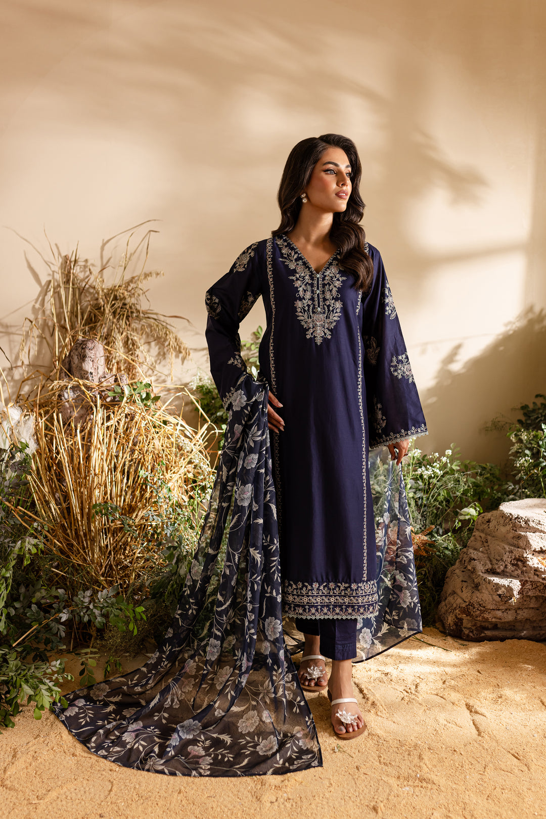 Gloomy 3Pc - Embroidered Lawn Dress