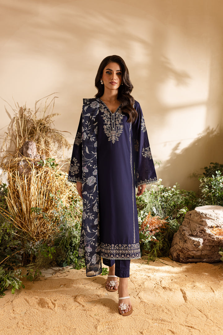 Gloomy 3Pc - Embroidered Lawn Dress