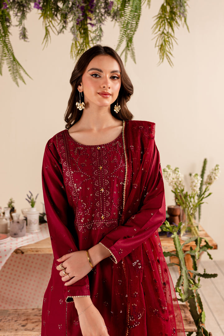 Maroon Sitara 3Pc - Embroidered Lawn Dress