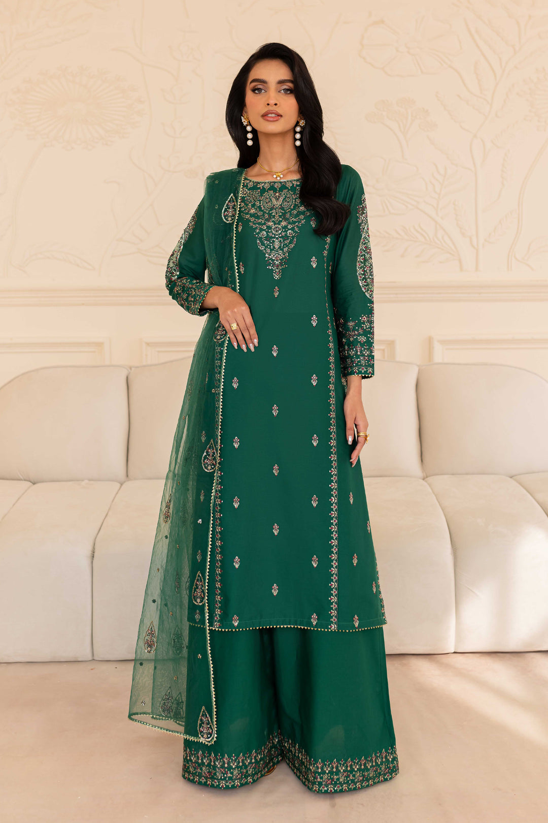 Ashaa 3Pc - Embroidered Sharara Pret