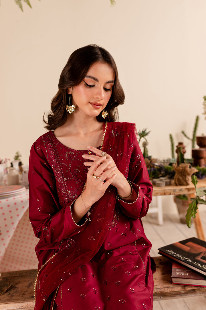 Maroon Sitara 3Pc - Embroidered Lawn Dress