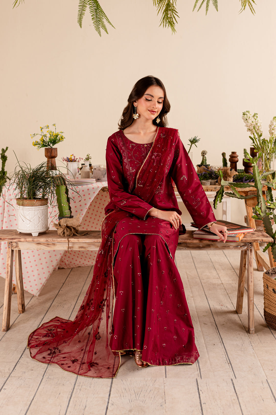 Maroon Sitara 3Pc - Embroidered Lawn Dress