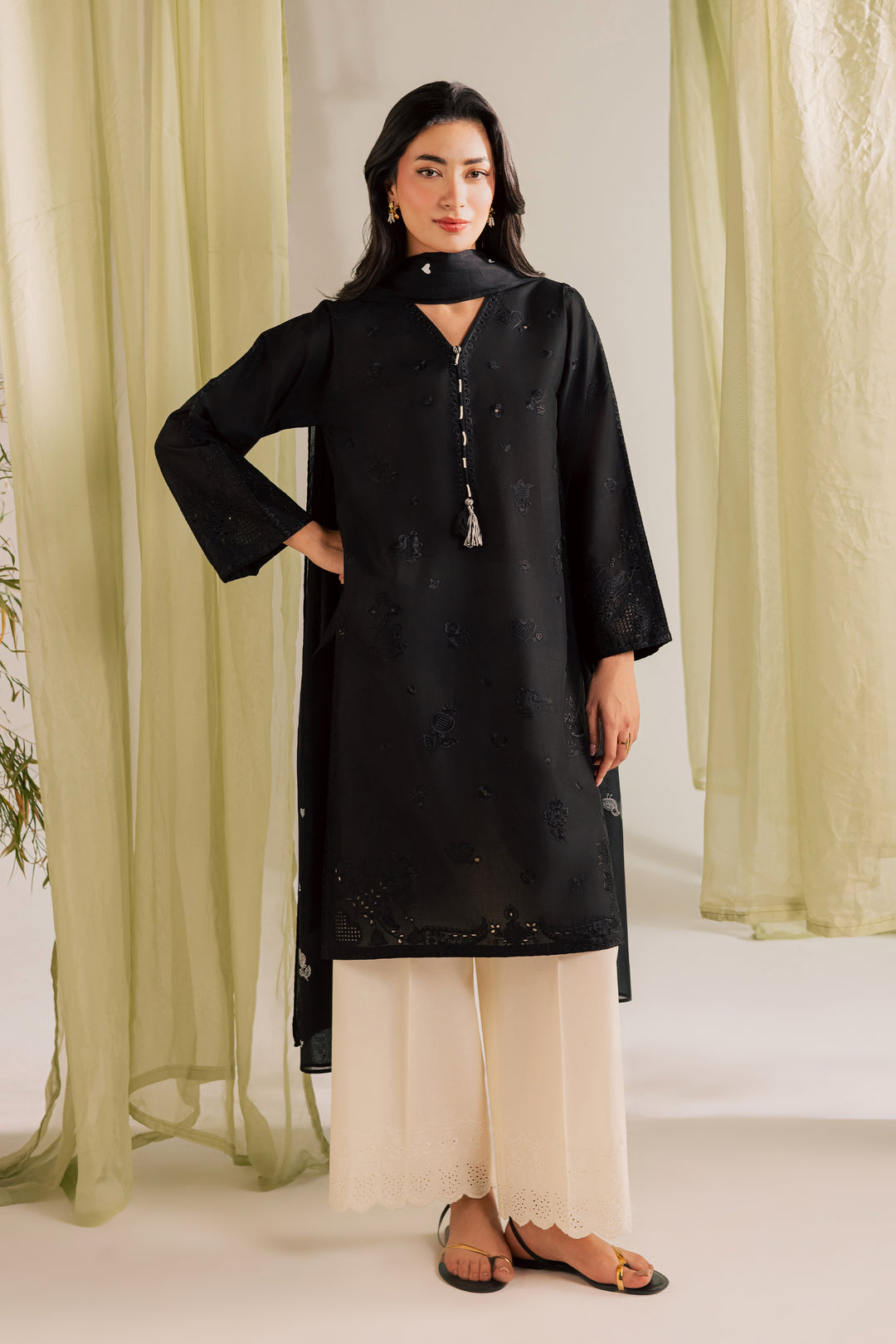 Black Bird 3Pc - Embroidered Lawn Dress