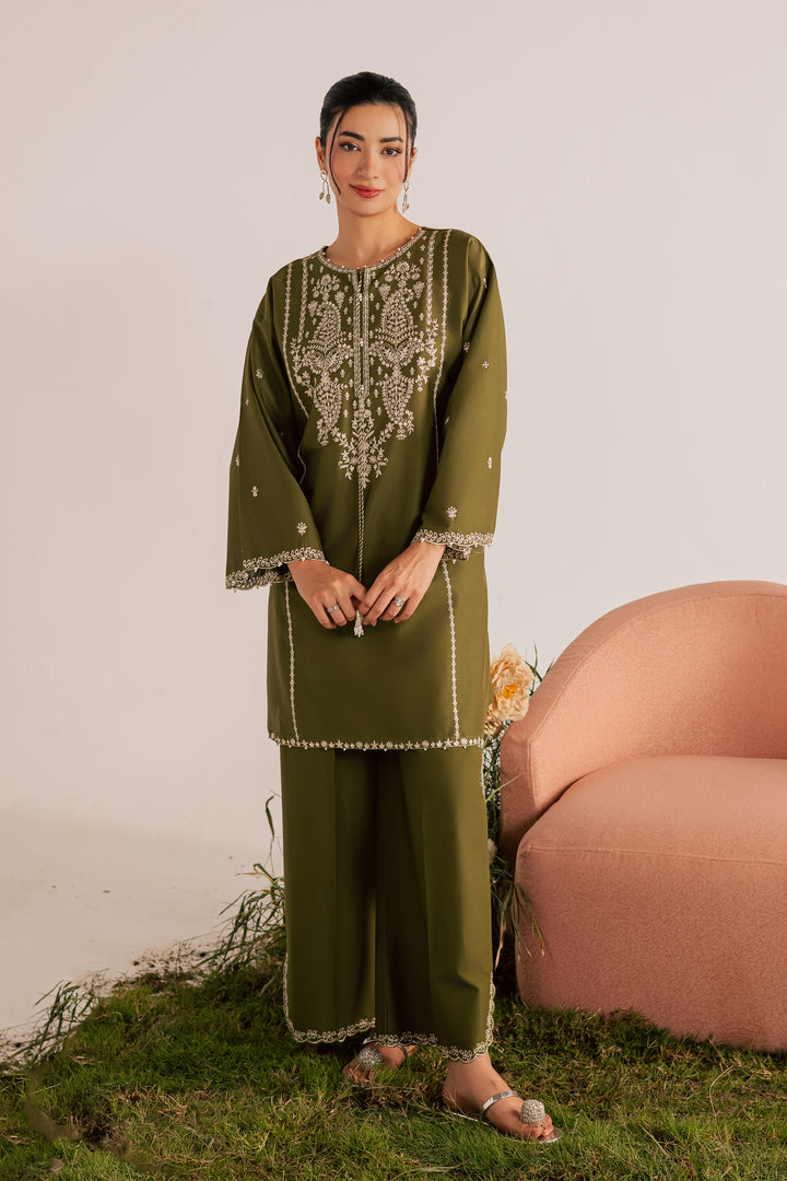 Mina Green 2Pc - Embroidered Lawn Dress
