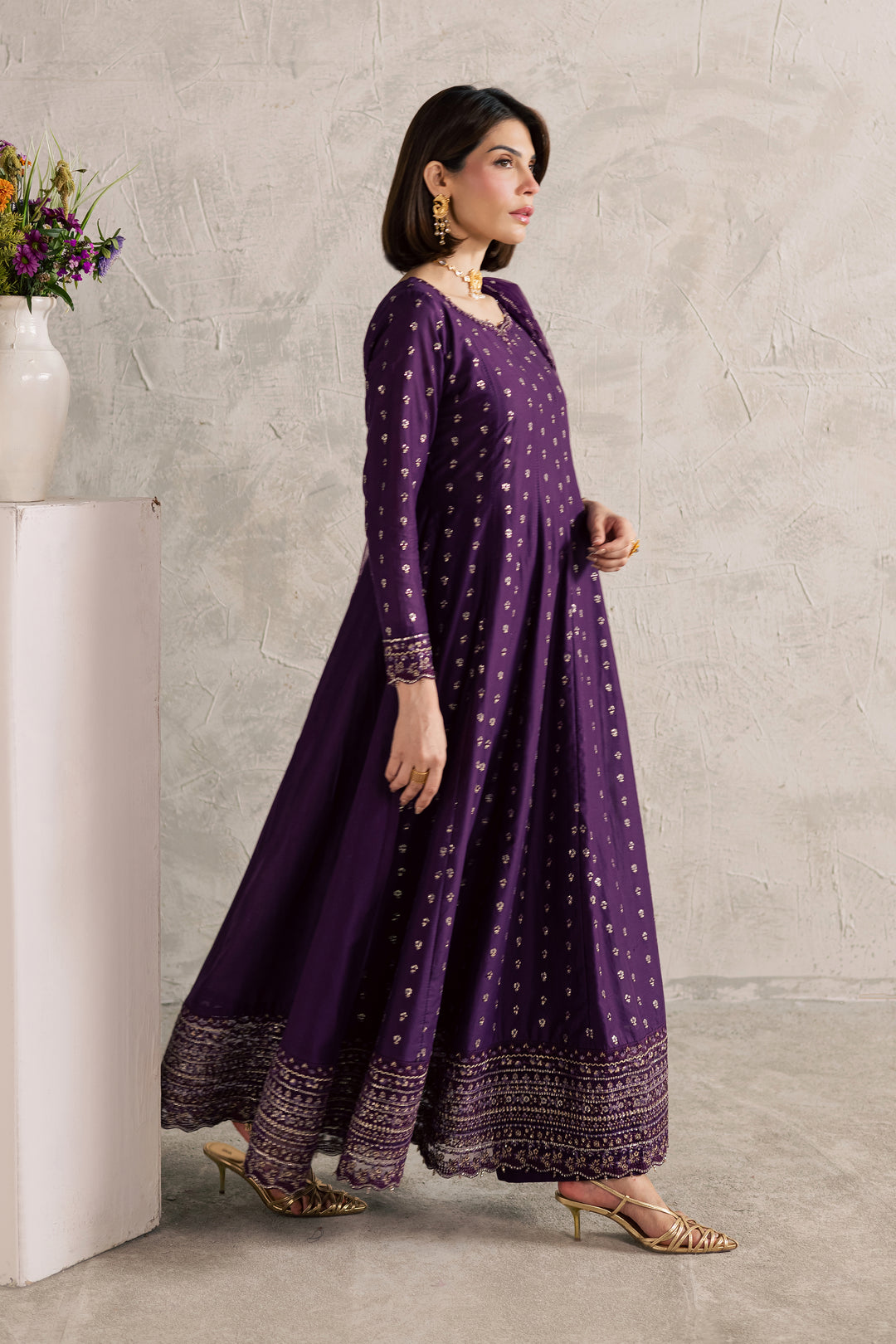 Purple Elaf 3Pc - Festive Embroidered Lawn