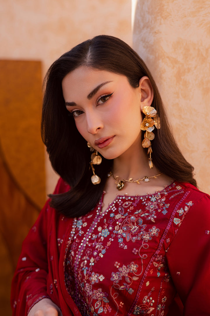 Red Delight 3Pc - Festive Embroidered Lawn