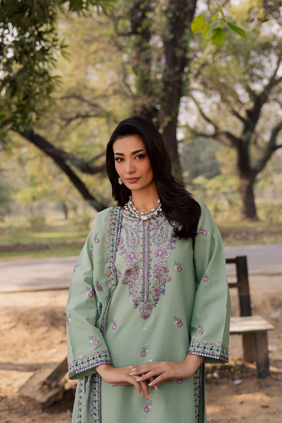 Asmira Lilac 3Pc - Embroidered Khaddar Dress