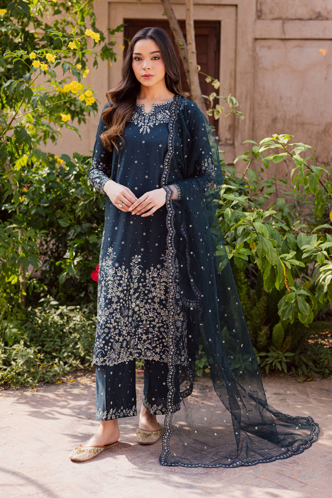 Berry Blue 3Pc - Embroidered Karandi Dress BATIK - AE Berry Blue 3Pc - Embroidered Karandi Dress BATIK - AE