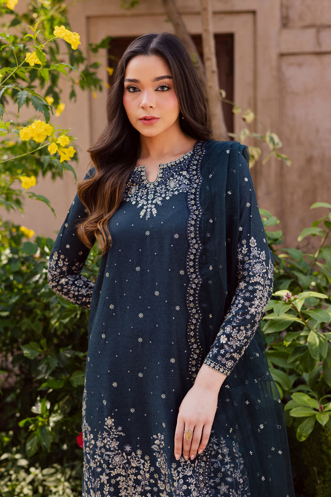 Berry Blue 3Pc - Embroidered Karandi Dress