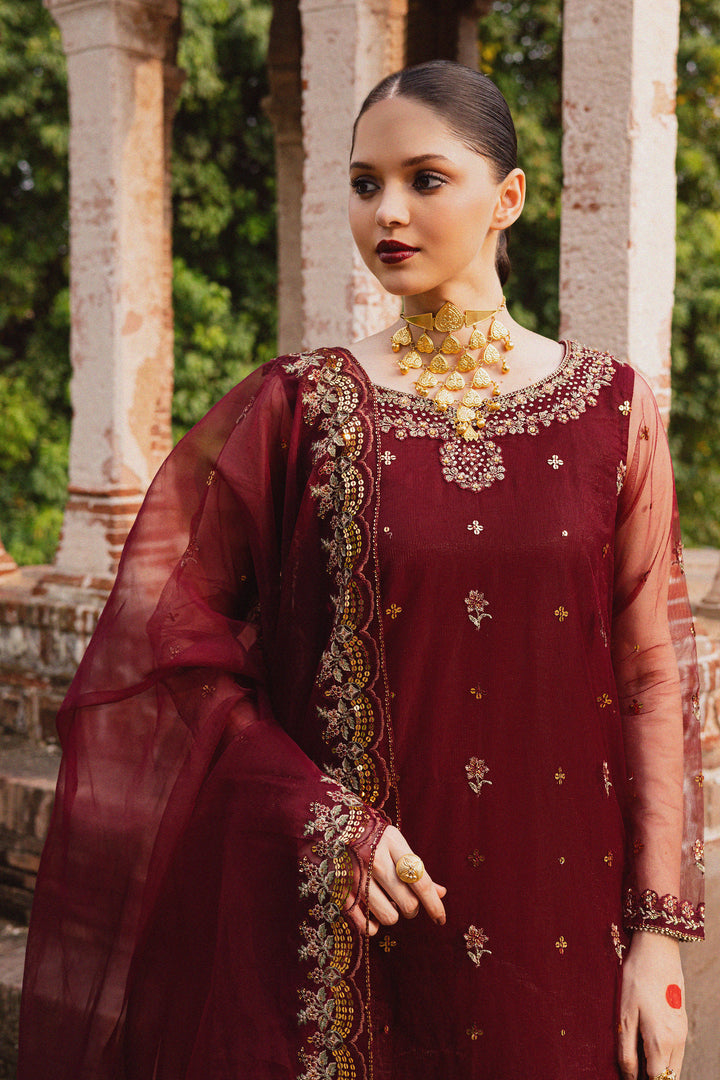  Beya 3Pc - Festive Luxe Pret BATIKSTUDIO2025  BATIK   S / Maroon / Net & Raw Silk-M / Maroon / Net & Raw Silk-L / Maroon / Net & Raw Silk