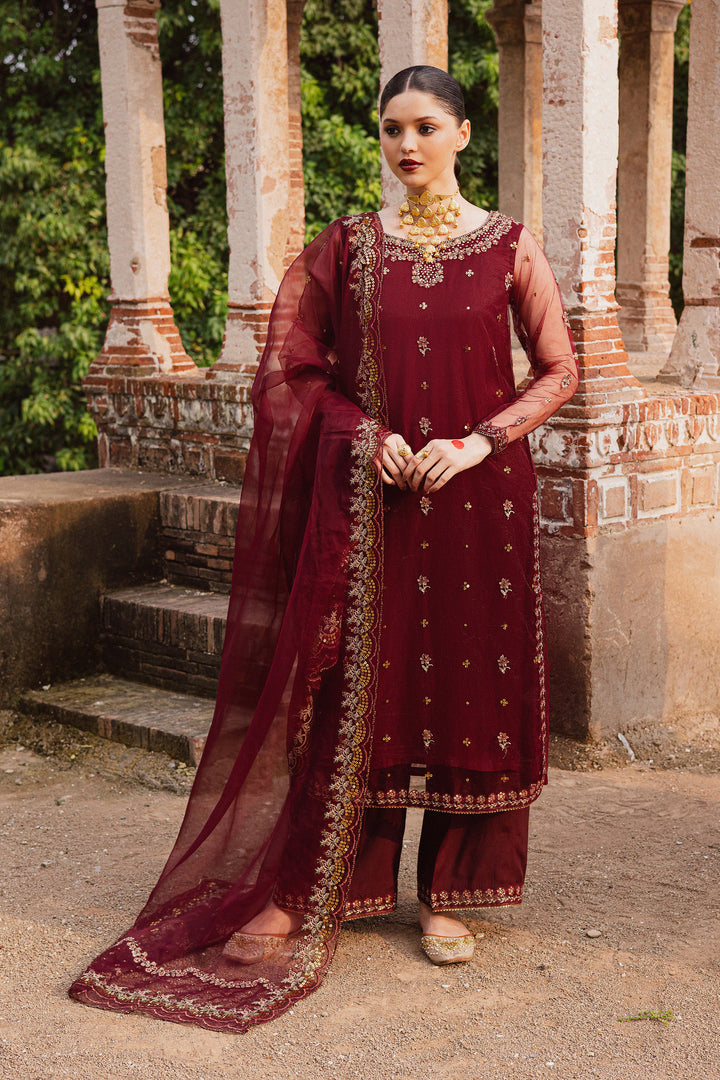  Beya 3Pc - Festive Luxe Pret BATIKSTUDIO2025  BATIK   S / Maroon / Net & Raw Silk-M / Maroon / Net & Raw Silk-L / Maroon / Net & Raw Silk