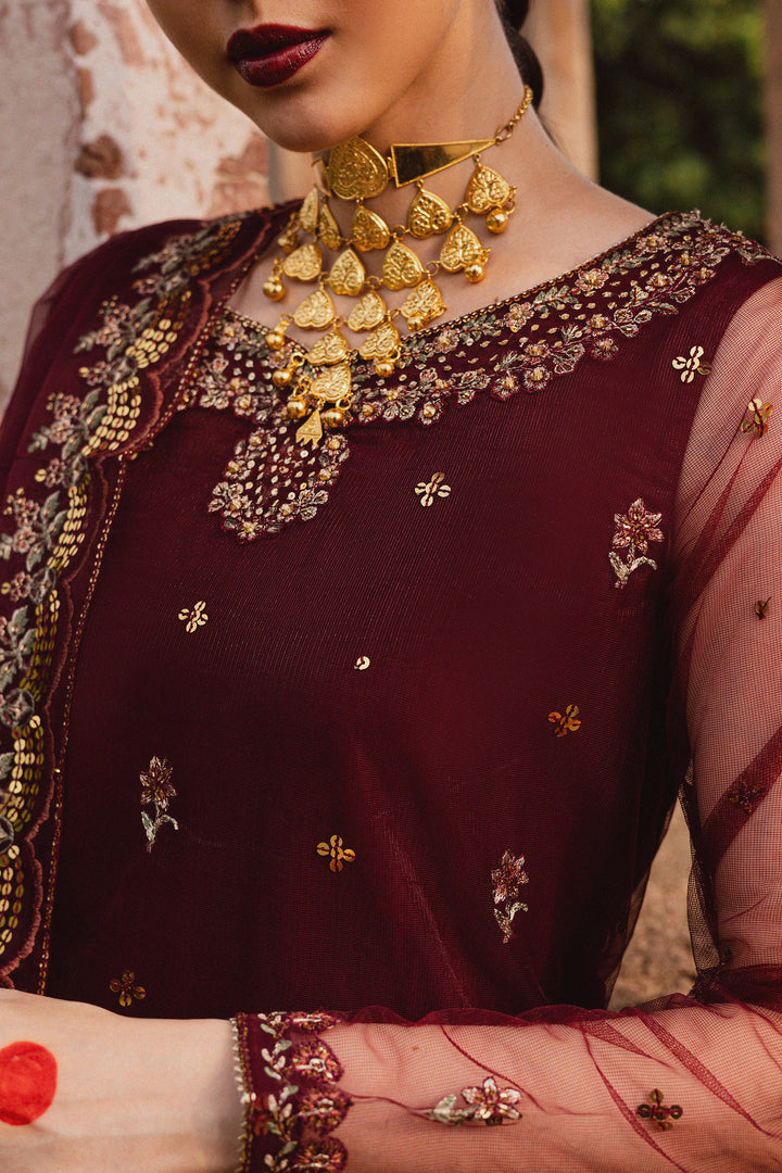  Beya 3Pc - Festive Luxe Pret BATIKSTUDIO2025  BATIK   S / Maroon / Net & Raw Silk-M / Maroon / Net & Raw Silk-L / Maroon / Net & Raw Silk