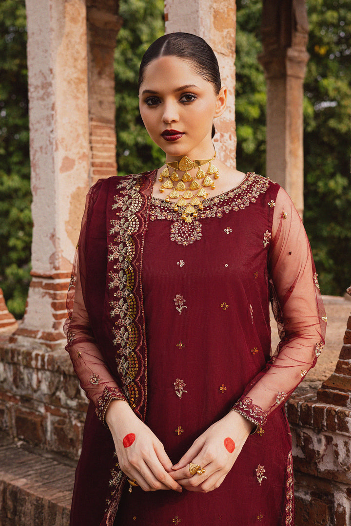  Beya 3Pc - Festive Luxe Pret BATIKSTUDIO2025  BATIK   S / Maroon / Net & Raw Silk-M / Maroon / Net & Raw Silk-L / Maroon / Net & Raw Silk