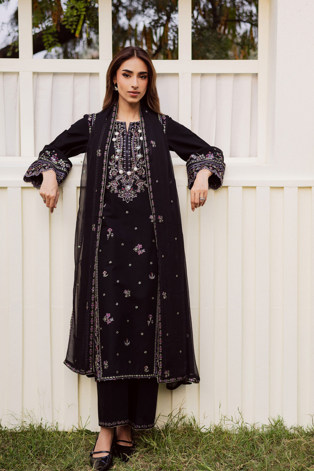 Black Cascade 3Pc - Embroidered Khaddar Dress BATIK WINTER PRET 2025  BATIK   XS / Black / Khaddar-S / Black / Khaddar-M / Black / Khaddar-L / Black / Khaddar-XL / Black / Khaddar