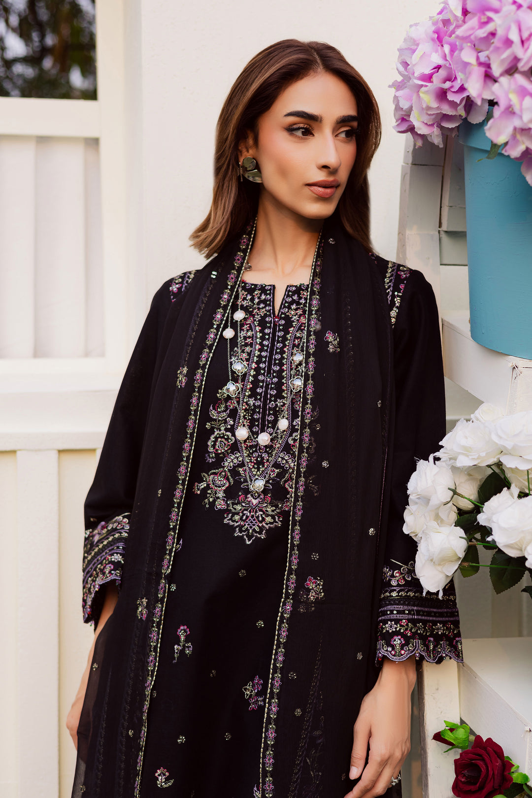 Black Cascade 3Pc - Embroidered Khaddar Dress BATIK WINTER PRET 2025  BATIK   XS / Black / Khaddar-S / Black / Khaddar-M / Black / Khaddar-L / Black / Khaddar-XL / Black / Khaddar