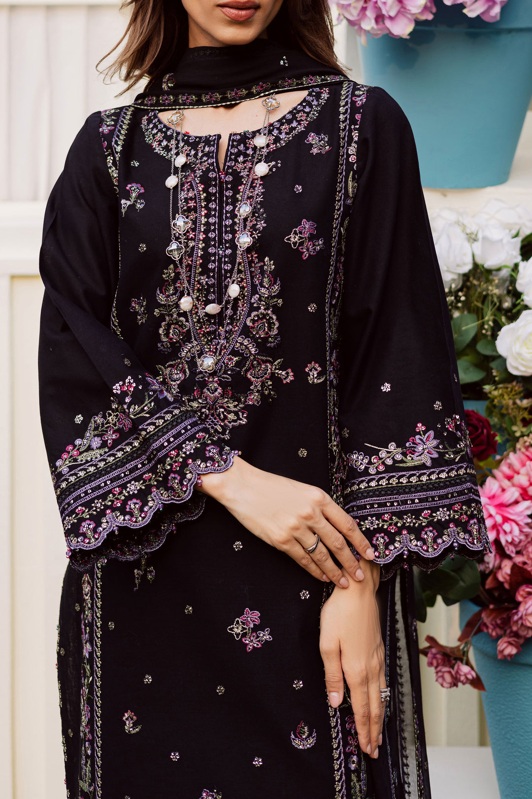 Black Cascade 3Pc - Embroidered Khaddar Dress BATIK WINTER PRET 2025  BATIK   XS / Black / Khaddar-S / Black / Khaddar-M / Black / Khaddar-L / Black / Khaddar-XL / Black / Khaddar