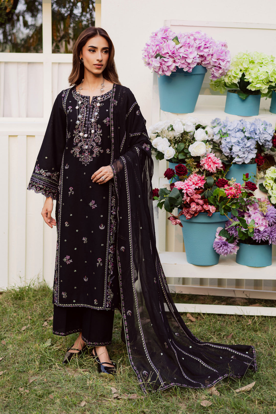 Black Cascade 3Pc - Embroidered Khaddar Dress BATIK WINTER PRET 2025  BATIK   XS / Black / Khaddar-S / Black / Khaddar-M / Black / Khaddar-L / Black / Khaddar-XL / Black / Khaddar