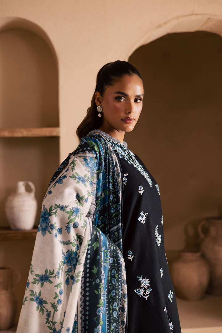 Black Riva 3Pc - Embroidered Khaddar Dress