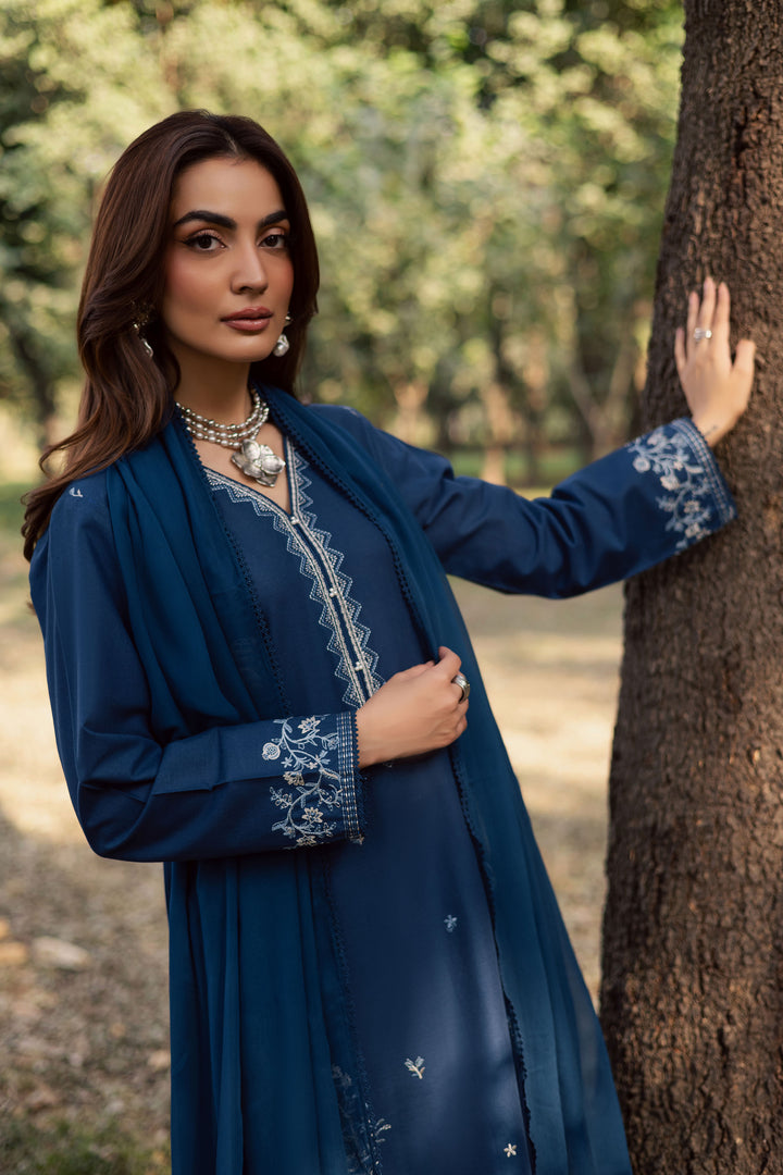 Blue Amal 3Pc - Embroidered Khaddar Dress