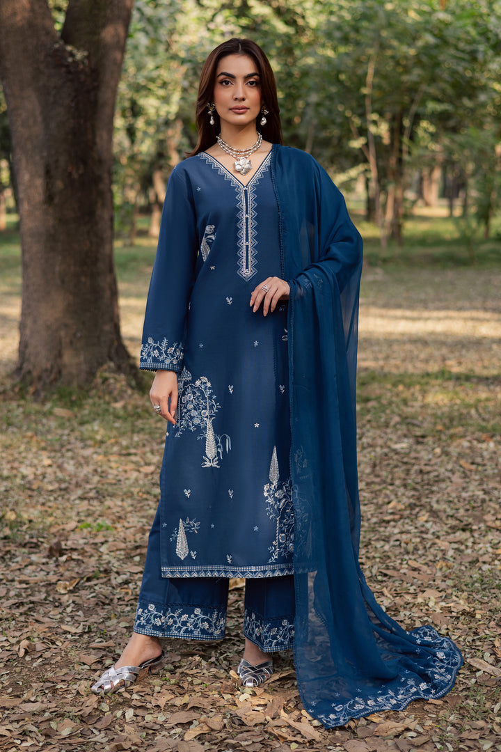 Blue Amal 3Pc - Embroidered Khaddar Dress