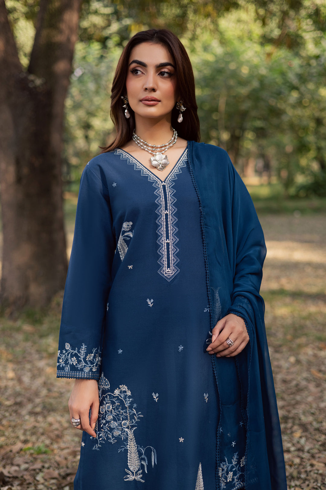 Blue Amal 3Pc - Embroidered Khaddar Dress