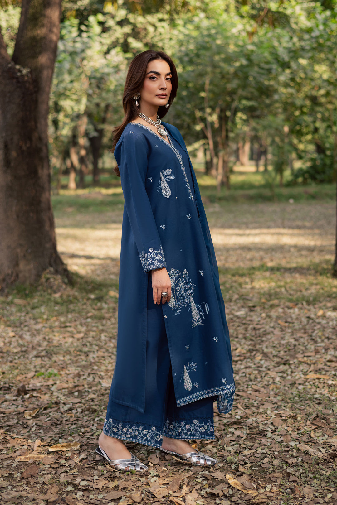 Blue Amal 3Pc - Embroidered Khaddar Dress