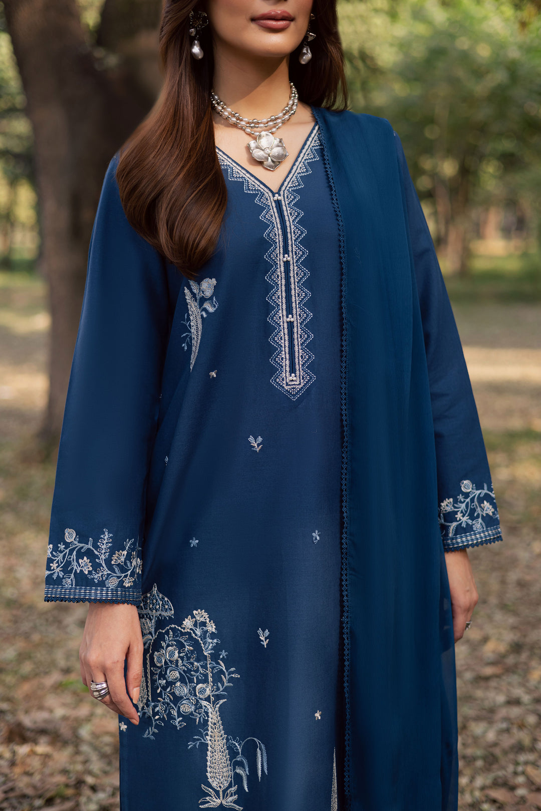 Blue Amal 3Pc - Embroidered Khaddar Dress