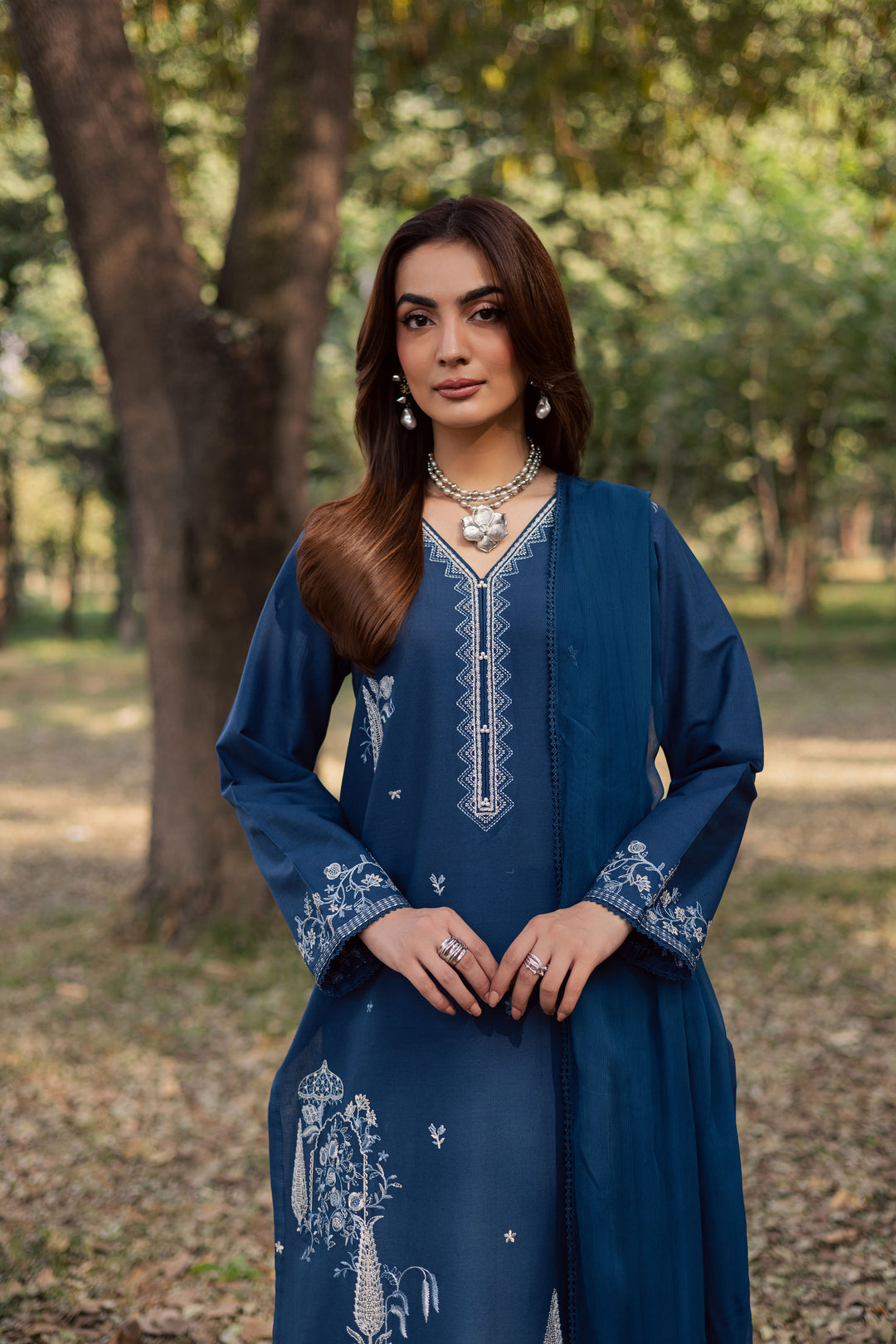 Blue Amal 3Pc - Embroidered Khaddar Dress