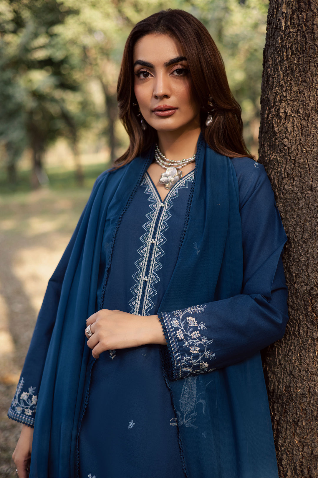 Blue Amal 3Pc - Embroidered Khaddar Dress