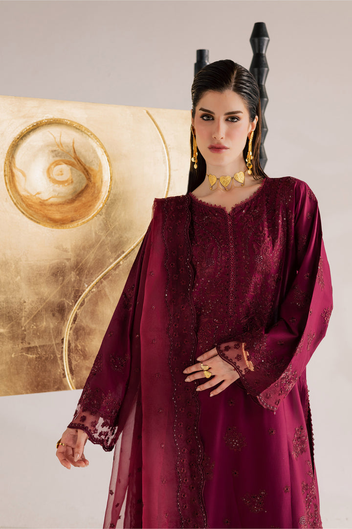 Burgundy Kyra 3Pc - Festive Eid Pret