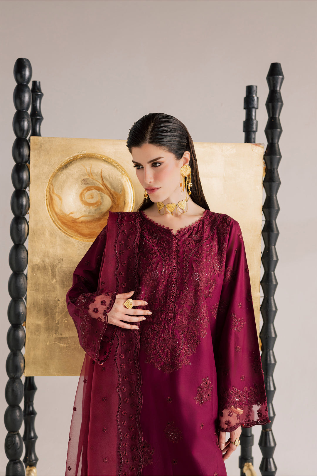 Burgundy Kyra 3Pc - Festive Eid Pret