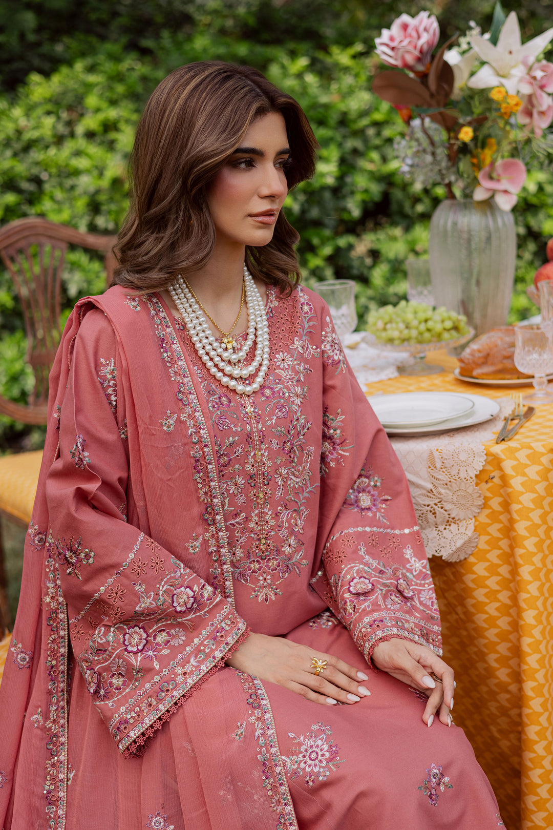 Coral Feather 3Pc - Embroidered Khaddar Dress