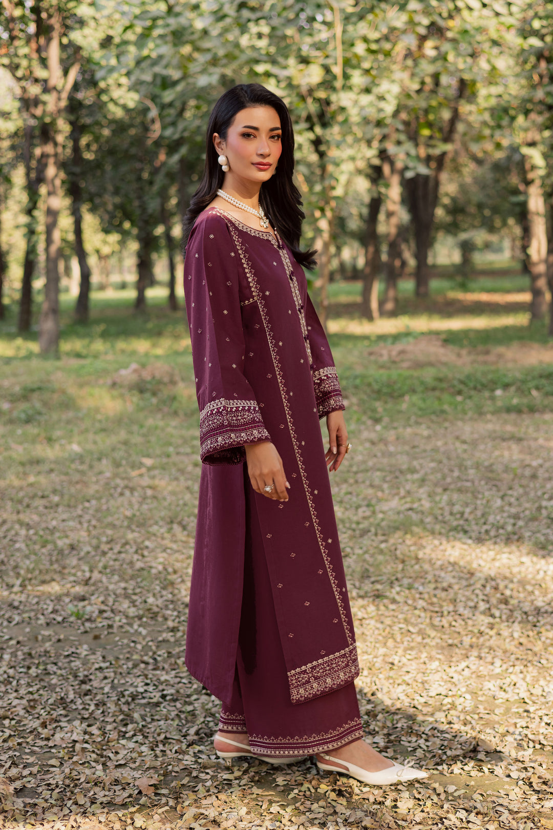 Deep Mauve 2Pc - Embroidered Khaddar Dress