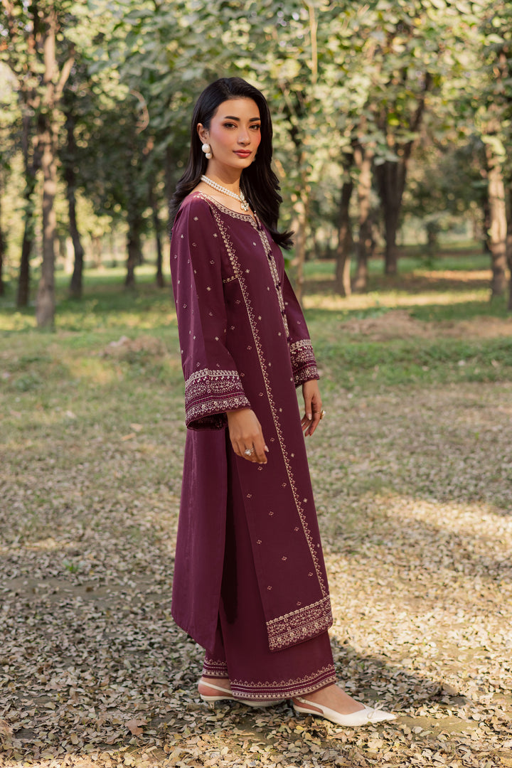 Deep Mauve 2Pc - Embroidered Khaddar Dress