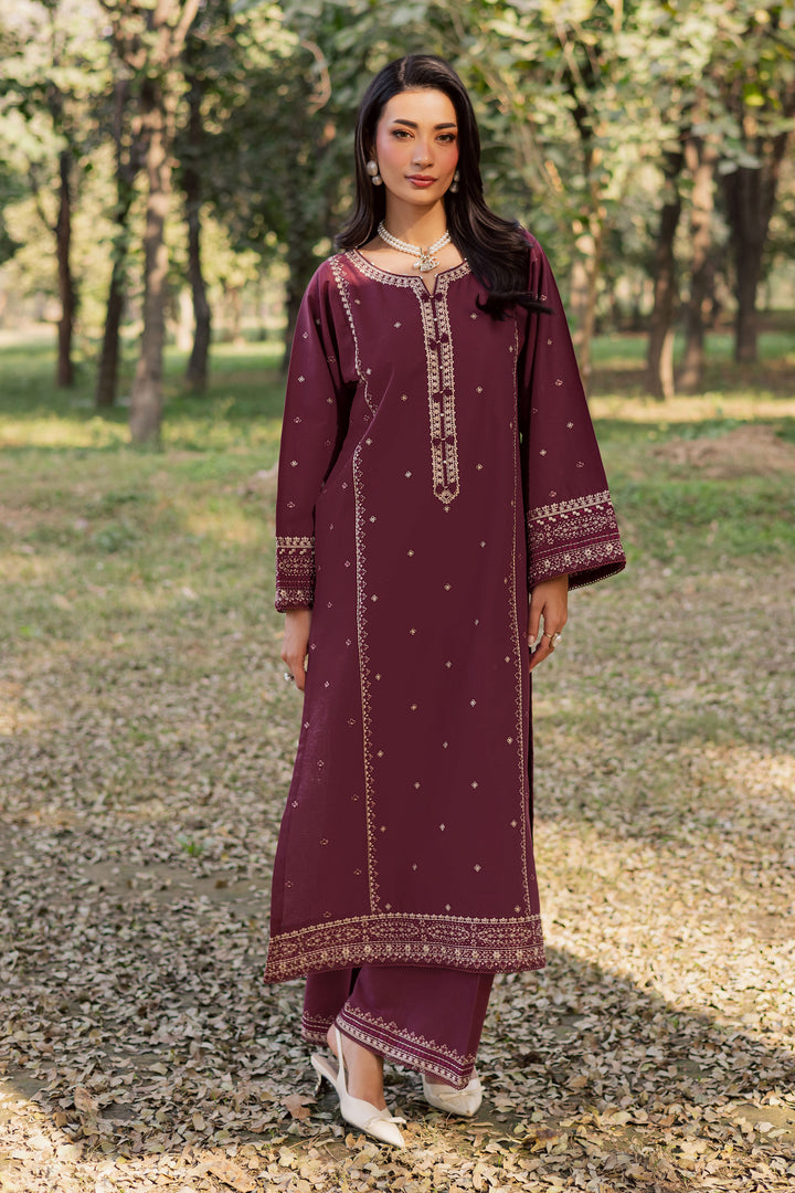 Deep Mauve 2Pc - Embroidered Khaddar Dress