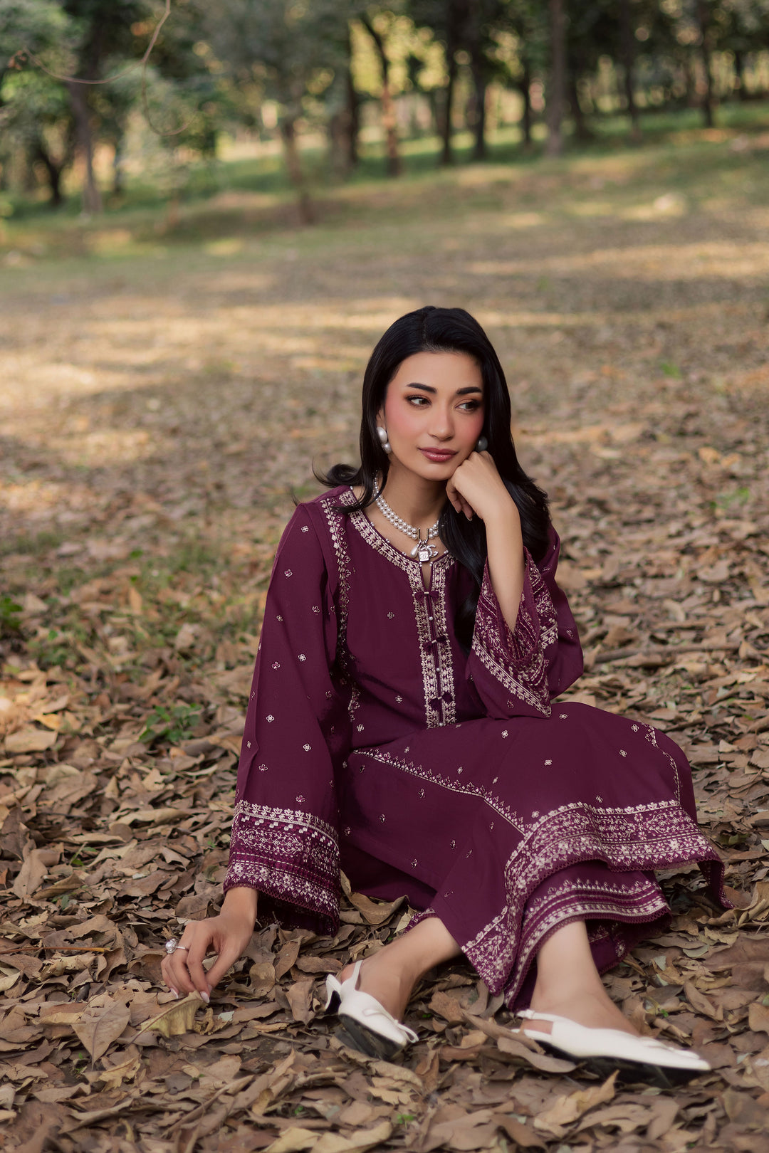 Deep Mauve 2Pc - Embroidered Khaddar Dress